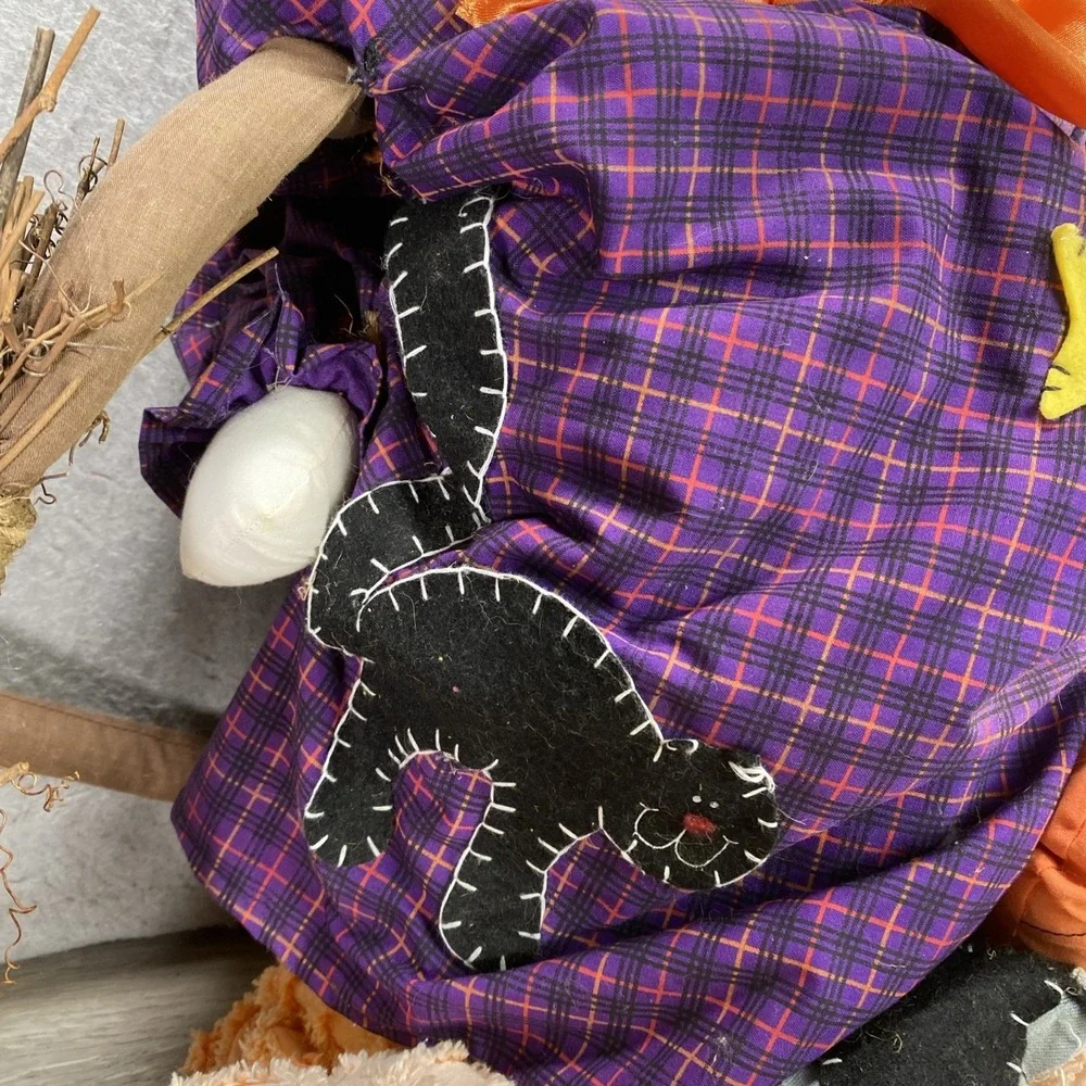 Halloween Scarecrow Witch Yard Decoration Plush Black Cat Pumpkin 5' Tall